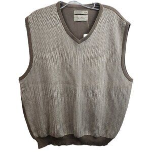 VTG City Casuals by Haggar Mens Sweater Vest Large Beige V-Neck Pullover Preppy